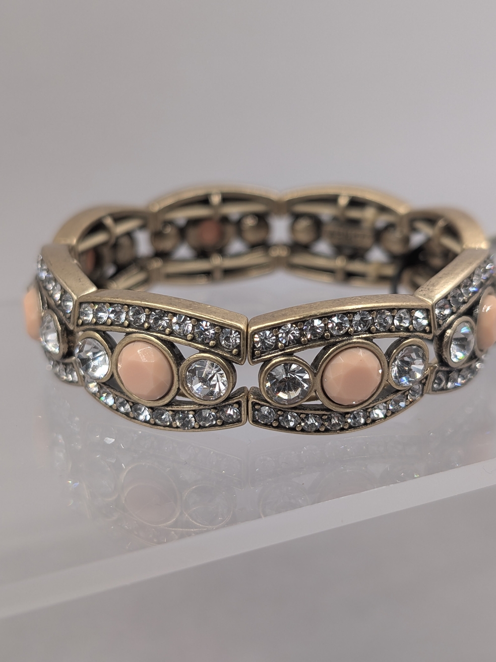 J. Crew Peach Cabochon and Crystal Stretch Bracelet 1207